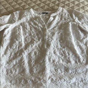 Talbots White Embroidered Cotton Peasant Top